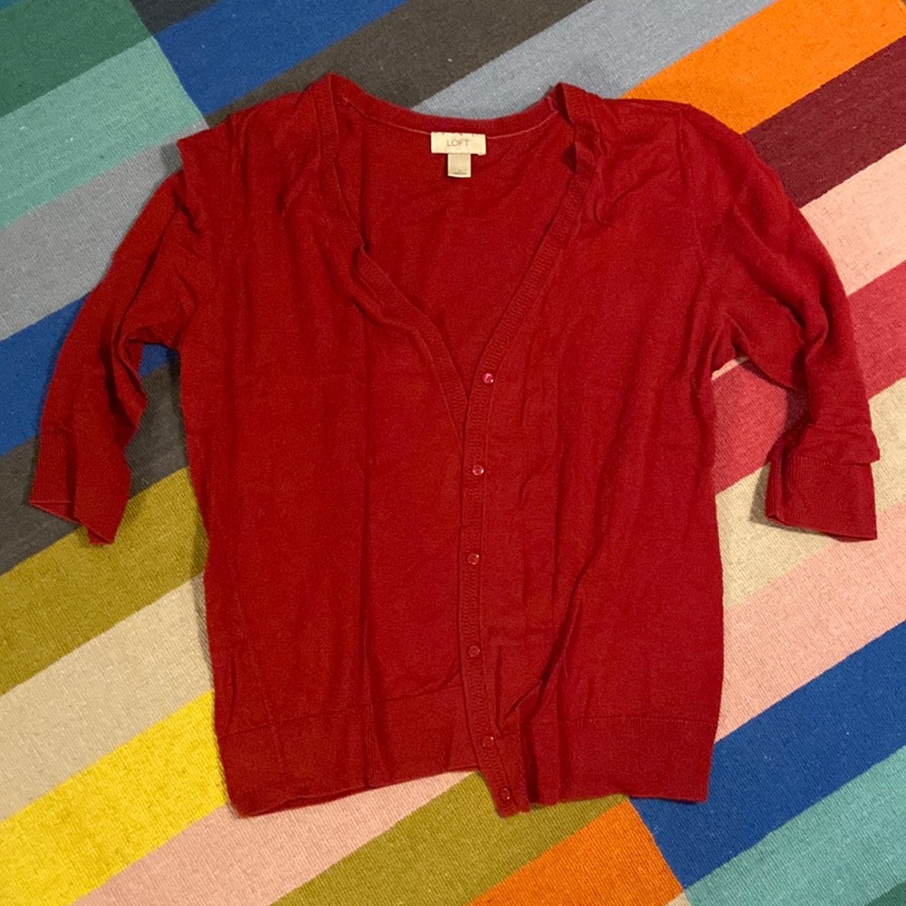 Red cotton LOFT cardigan L